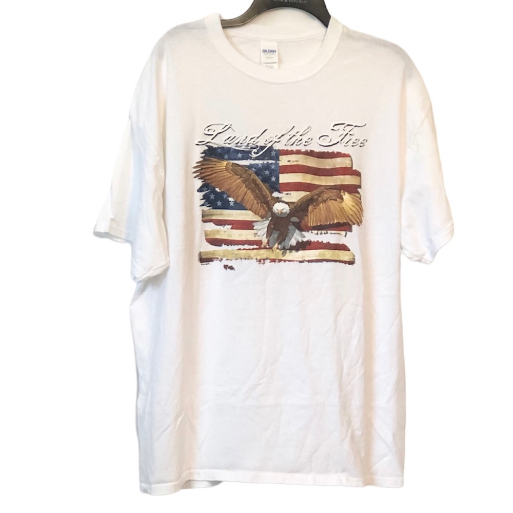 Gildan Mens White Patriotic Land of the Free shortsleeved t-shirt Size XL